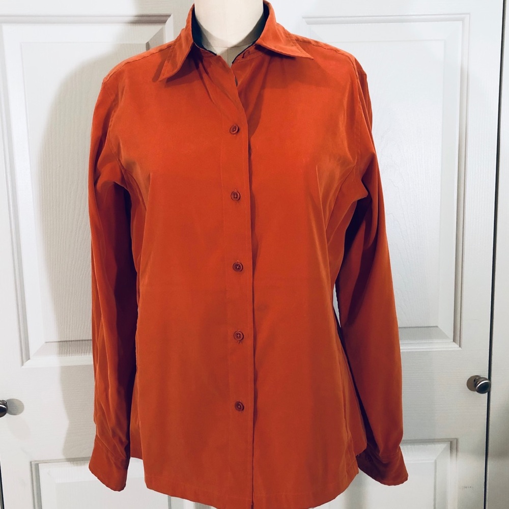 Faconnable Button Down Shirt Zip Pockets Top Rust… - image 1